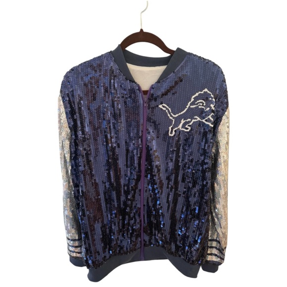 Detroit Lions Women’s One Size Blue & Silver Sequined Jacket - Picture 9 of 10